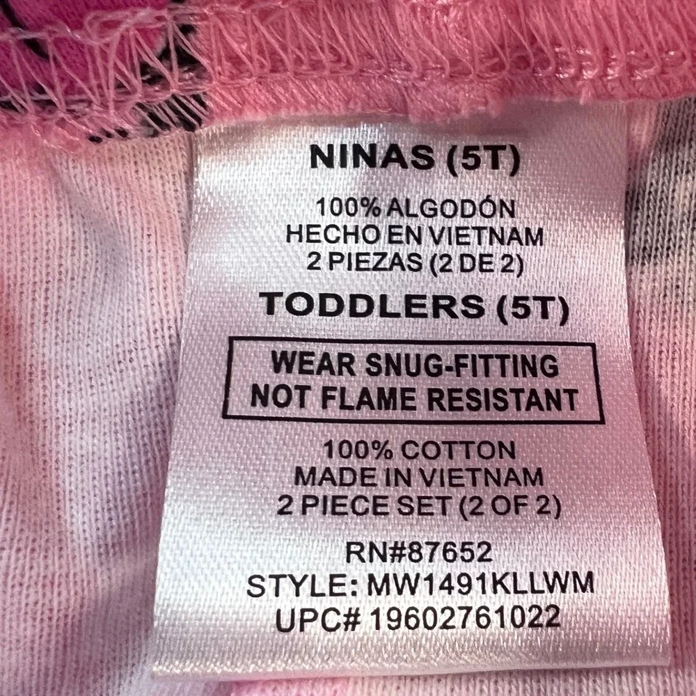 Disney Minnie Mouse Pink Polka Dot 2-Piece Cotton Pajama Set Kids Size 5T NEW